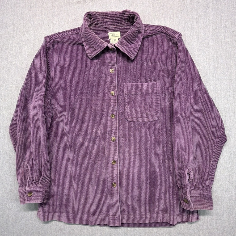 L.L. Bean Women's Purple Corduroy Shirt Long Sleeve Button-Up Pocket Cotton